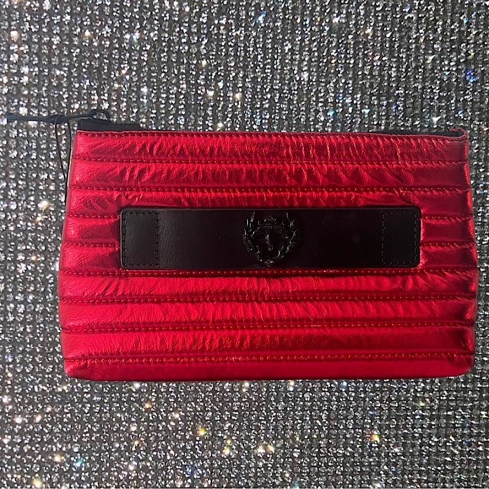Rudsak bag pouch quilted metallic red shiny black Canadian heritage makeup purse